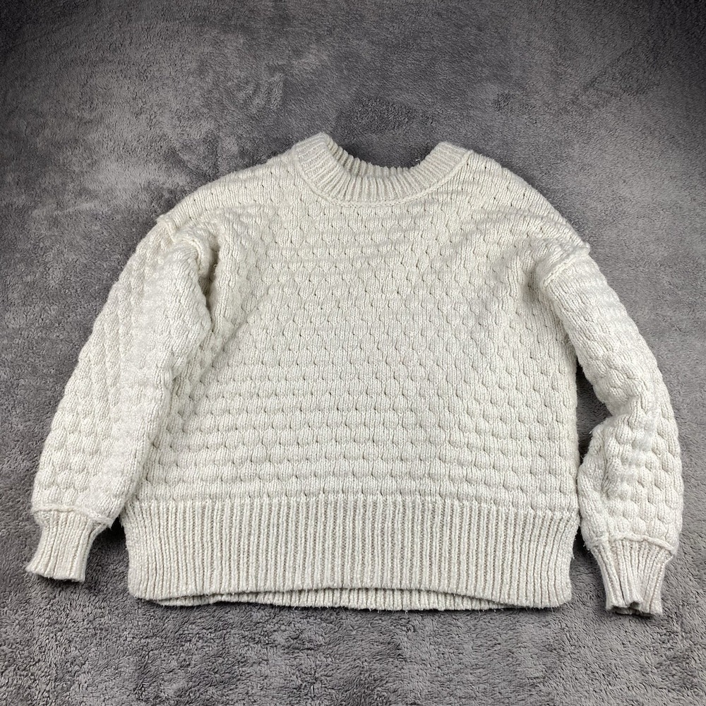 Aerie Sweater Textured Knit Crewneck Cozy Womens Small Cream
